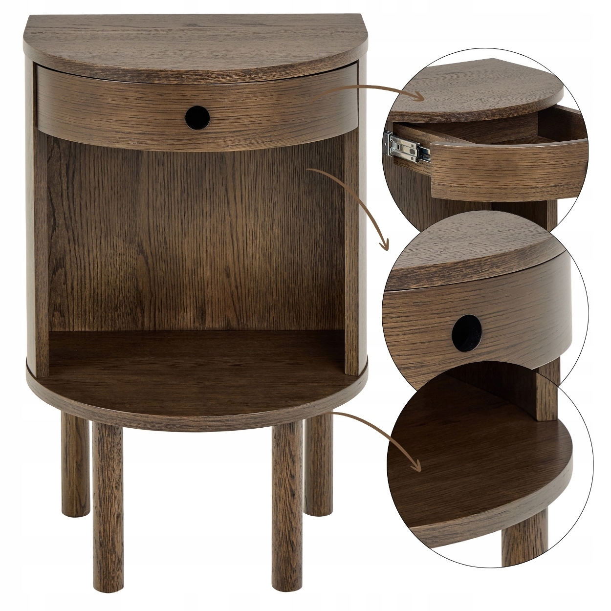 Nočná Skrinka S Úzkou Zásuvkou, hnedý nočný stolík do spálne, klasický