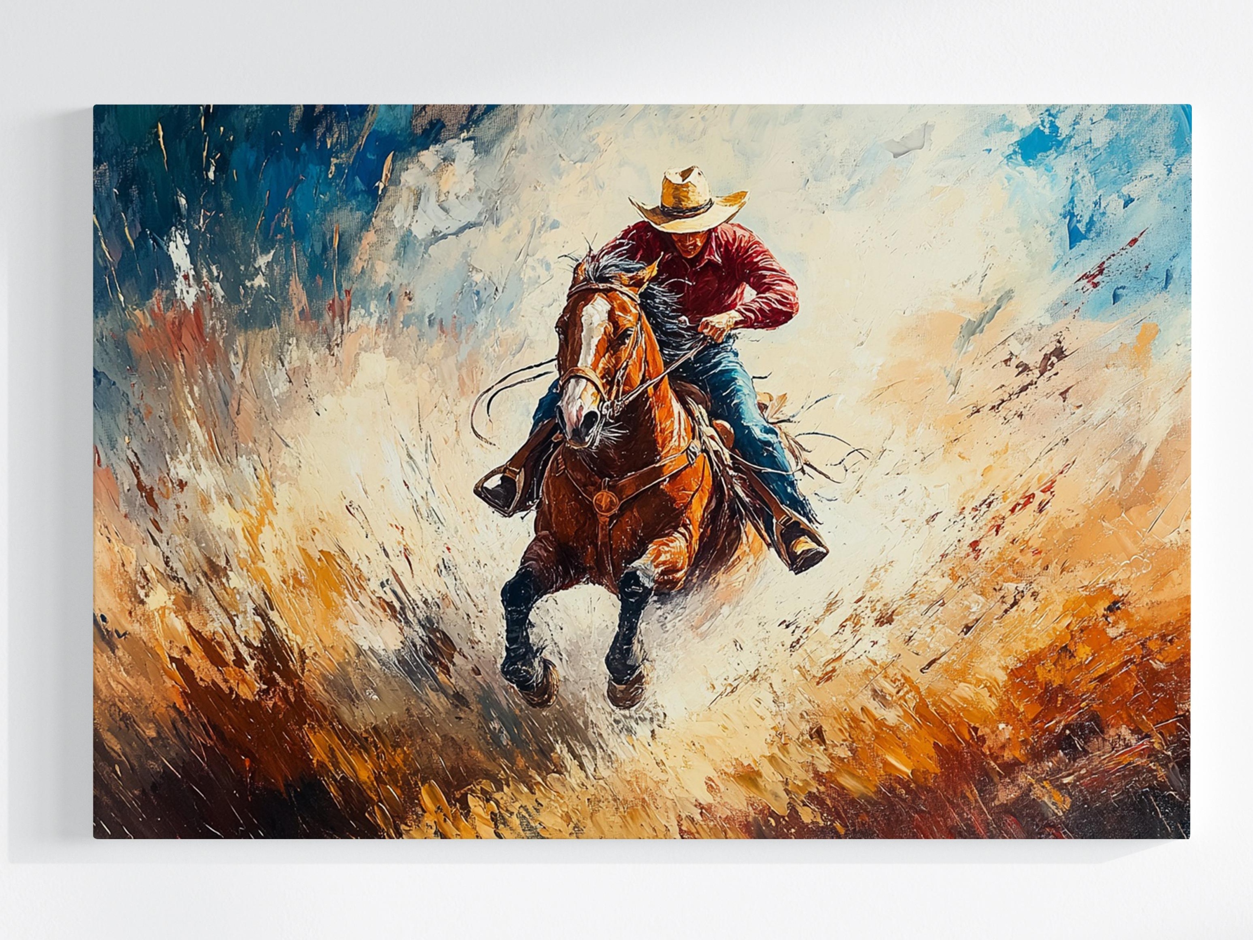Obraz Na Plátně Canvas Zvíře Kůň Kovboj Jezdec Cval Rodeo Pohyb 120x80