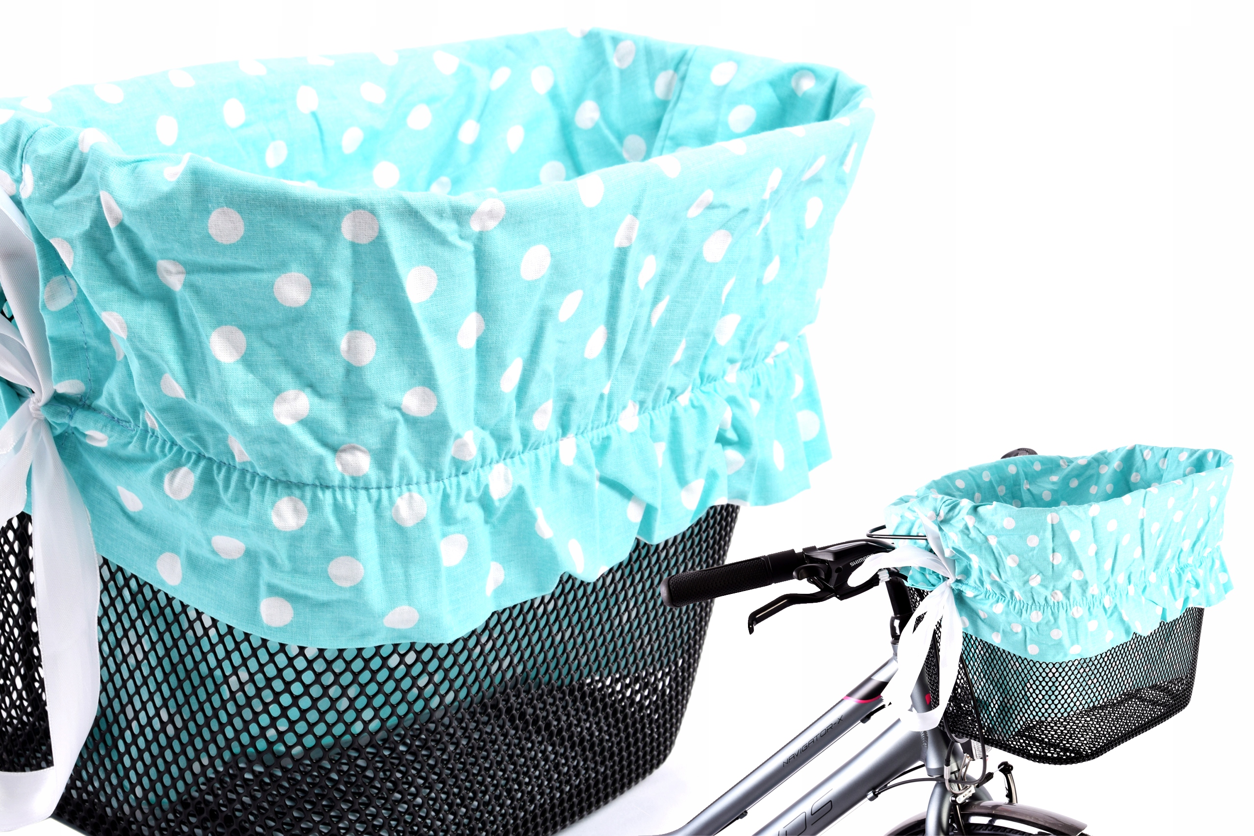 

Wkładka Do Koszyka Rowerowego turkusowa w grochy