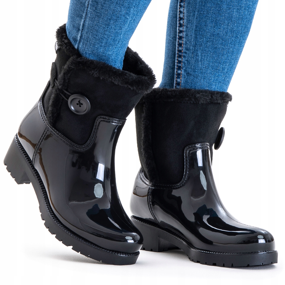 Holínky zateplené vysoké gumáky měkké teplé pohodlné černé Wojtyłko 40