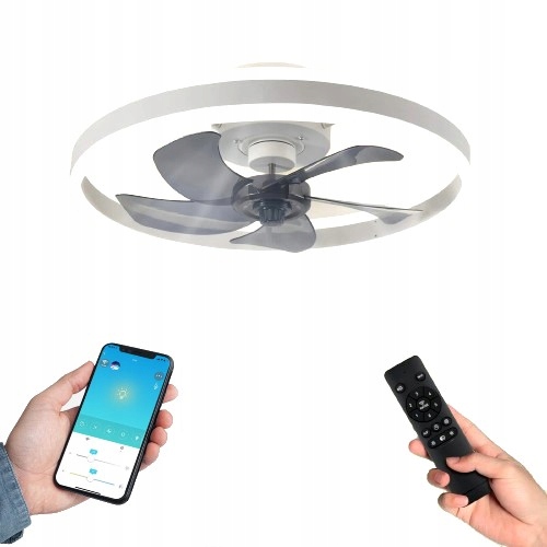 LAMPA SUFITOWA OKRĄGŁA Z WIATRAKIEM LED NOWOŚĆ 50CM BIAŁA