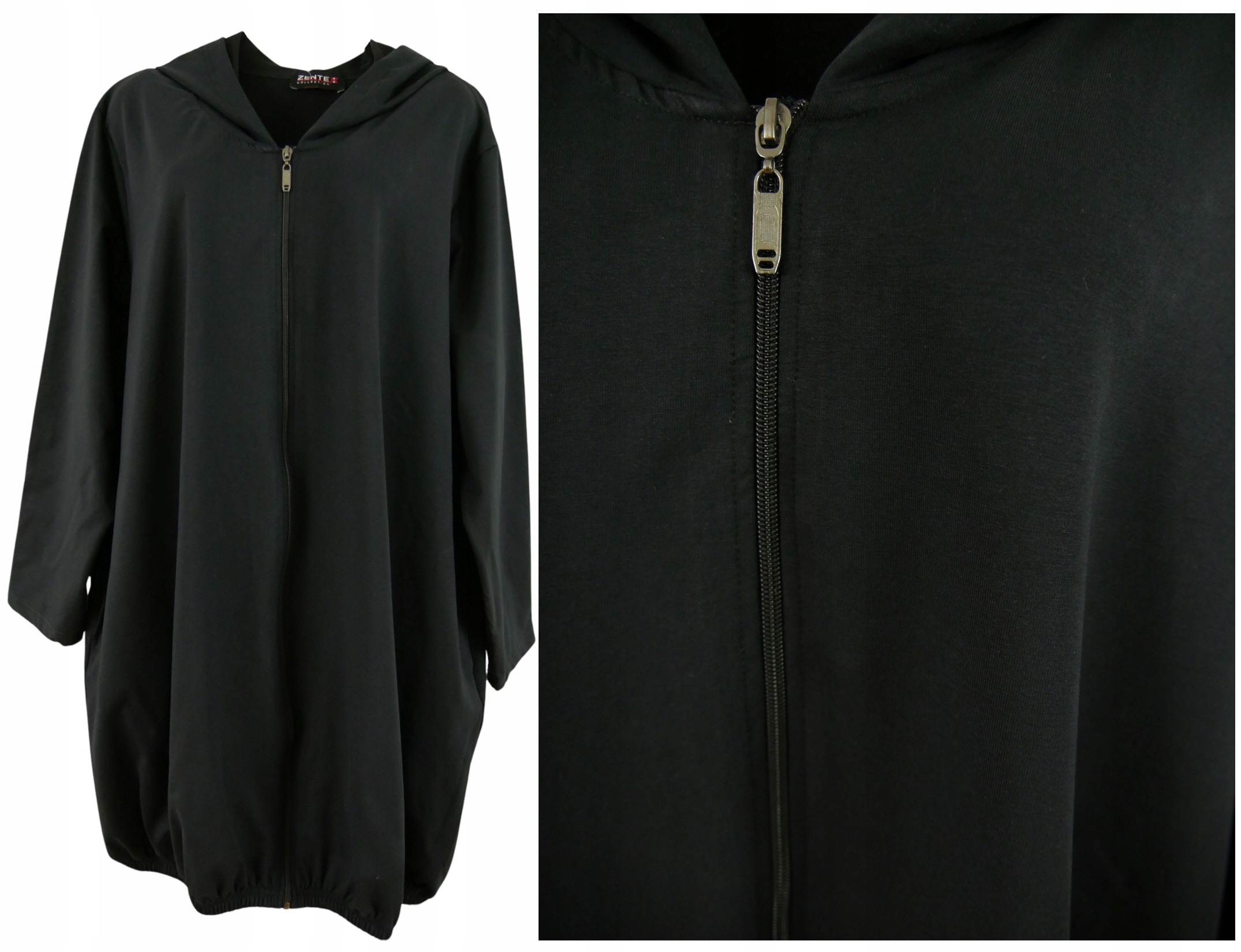 Długa czarna bluza oversize z kapturem fason z gumką ok 160cm #maaxi# 56/60