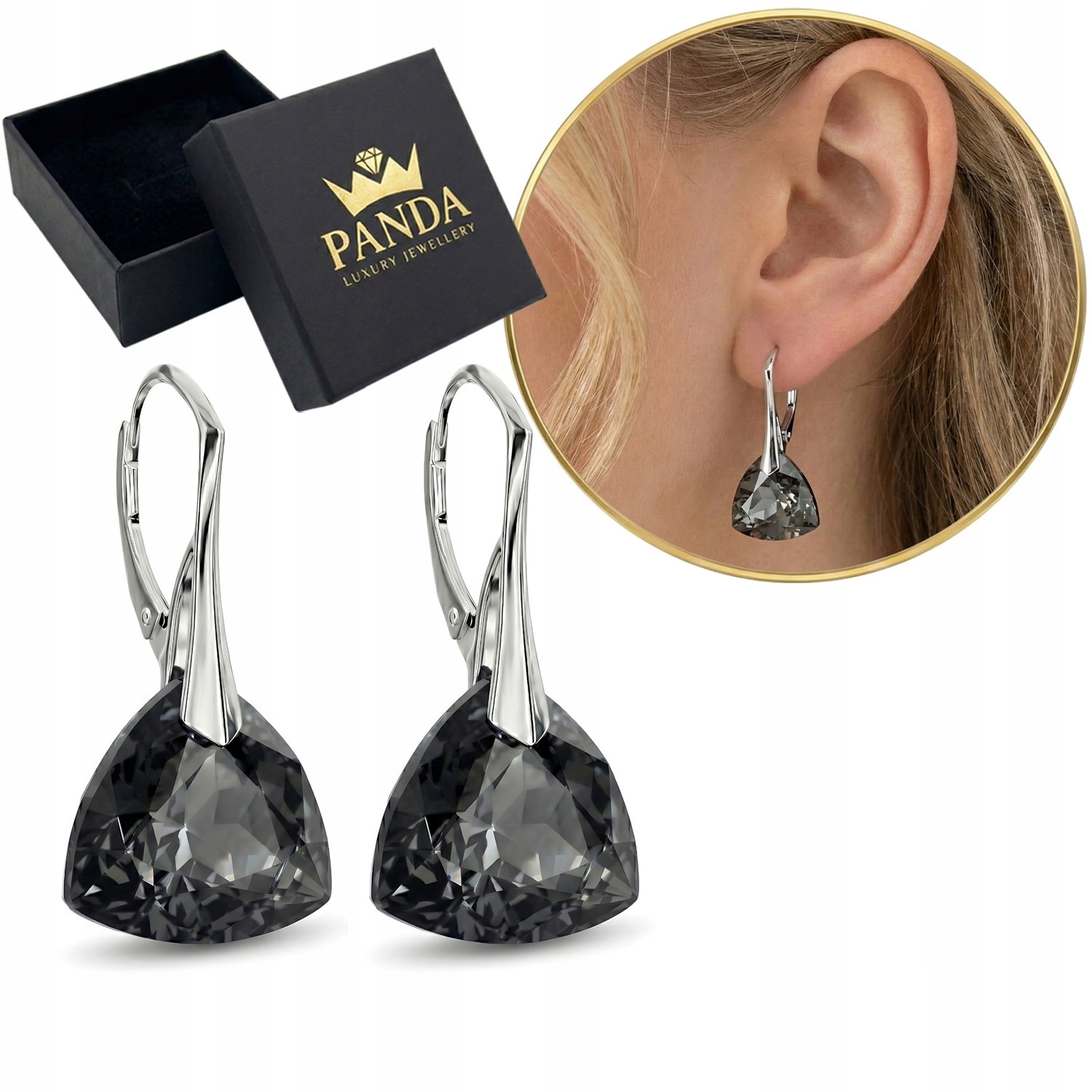 Náušnice Stříbro 925 Závěsné Krystaly Silver Night Černé Dárek Pro Ni