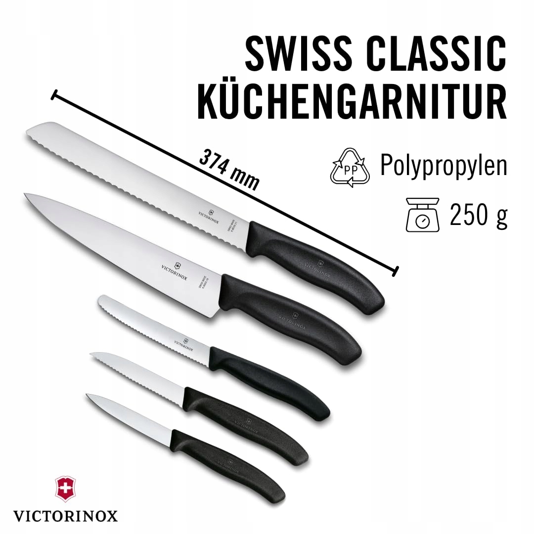 VICTORINOX Swiss Classic Zestaw Noży Kuchennych 5 Części Czarny — miniatura 2