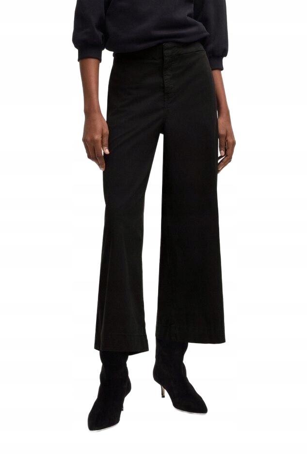 Boss Černé Palazzo Kalhoty S Vysokým Pasem A Hladkým Střihem 48 6BA