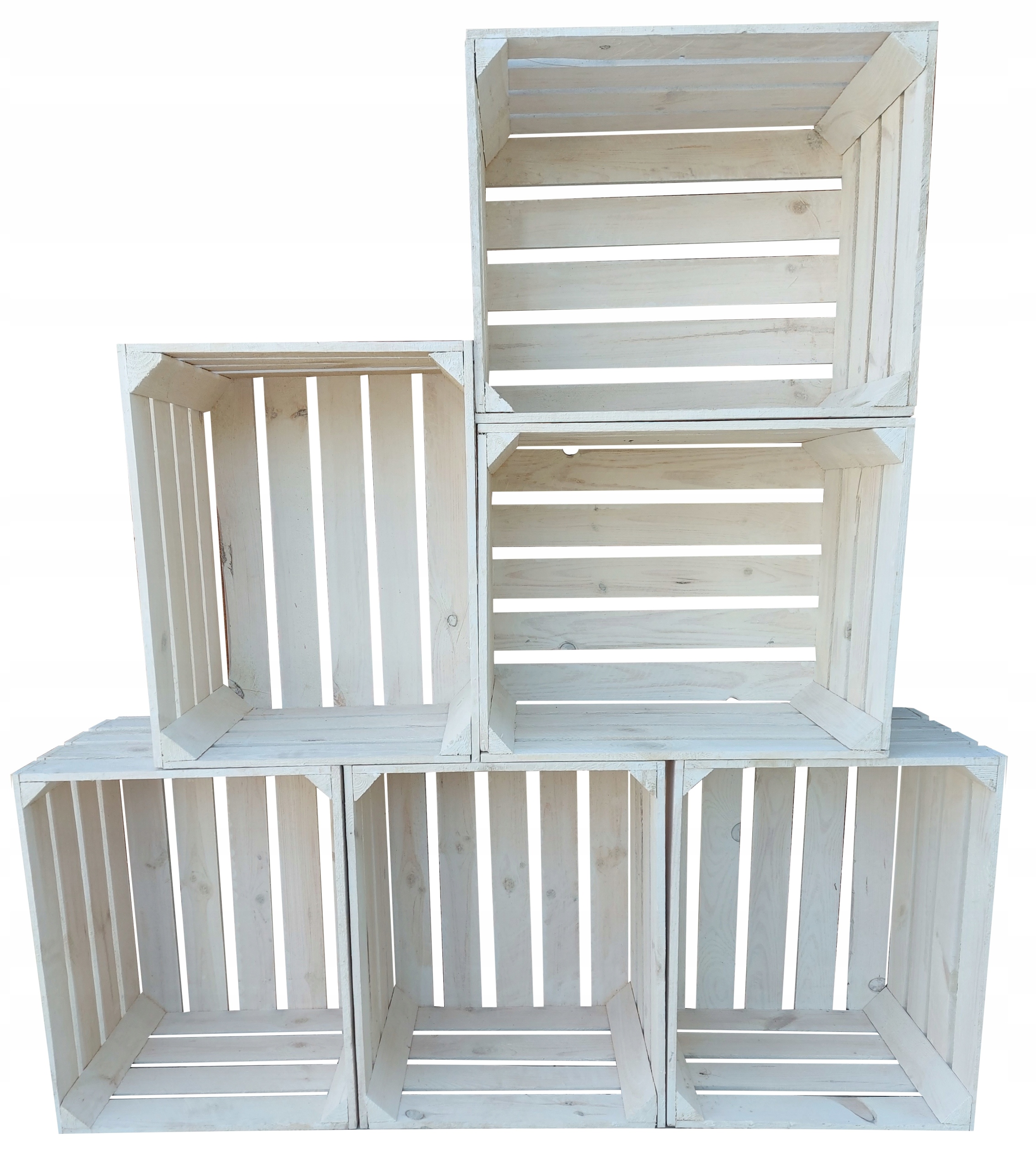 6 x Biele Drevené Boxy, Klasické Skladovacie Krabice, 50 x 40 x 30 cm