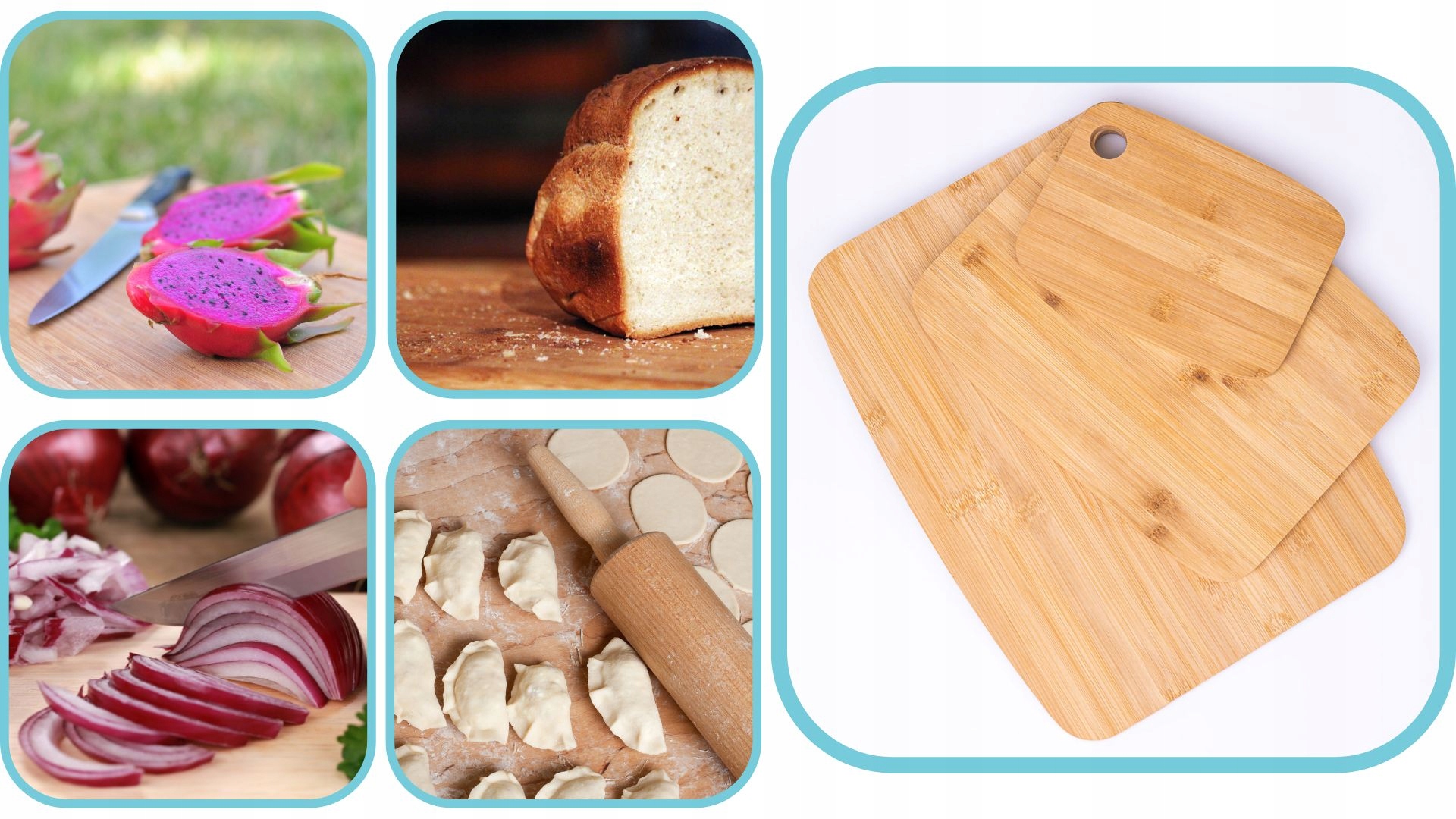 ZESTAW Bambusowych DESEK DO KROJENIA 3SZT Kształt prostokątny