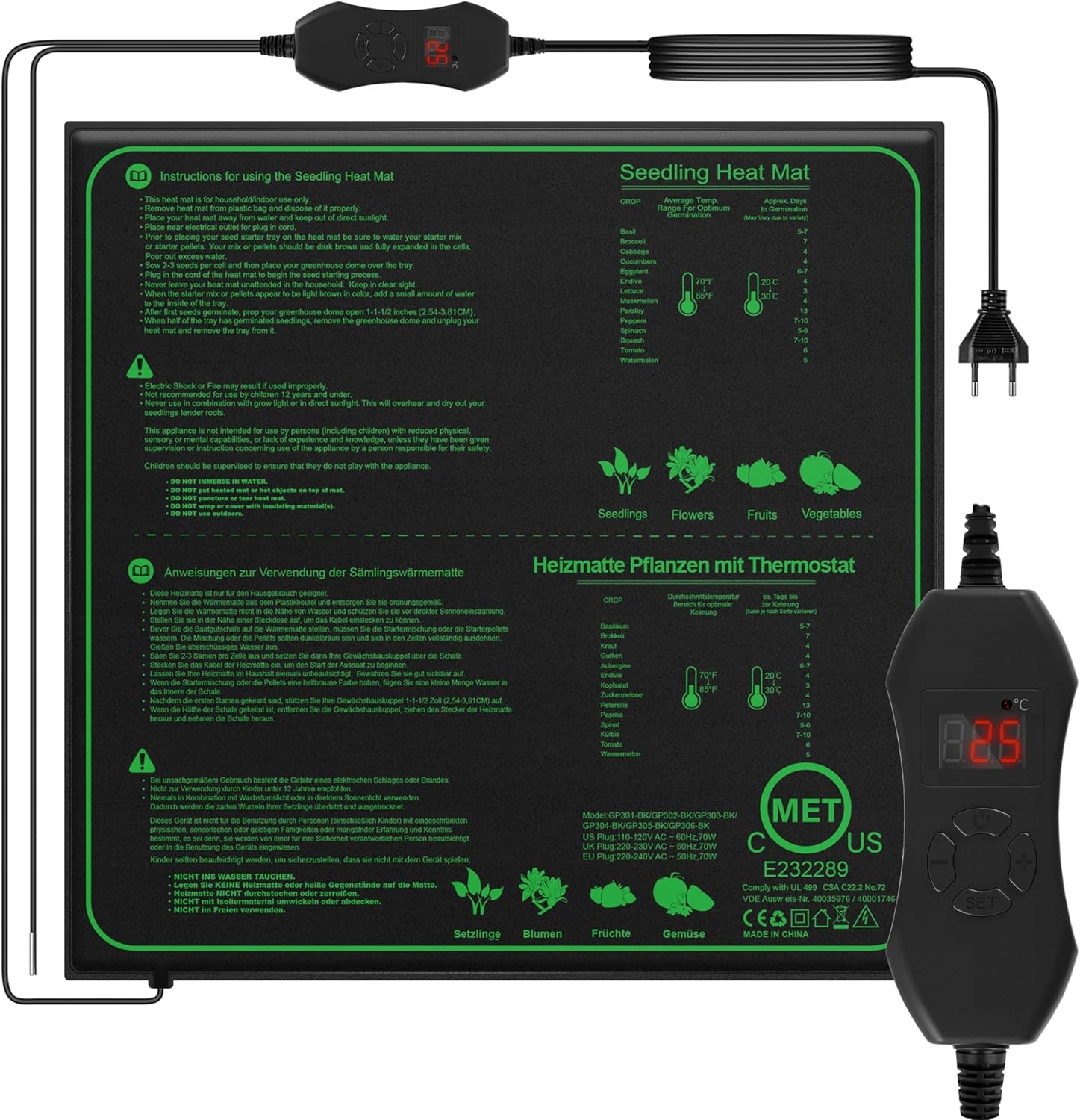 Levně Vyhřívací podložka s termostatem 50x50 cm pro sazenice rostlin 20-30 °C