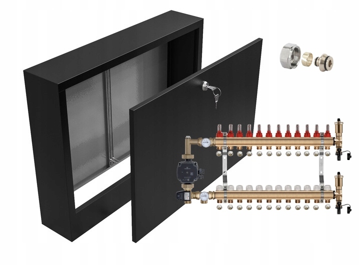 Rozdělovač 12 pro podlahovku s Pompou Grundfos +pex Nástěnná Skříňka Kouzlo