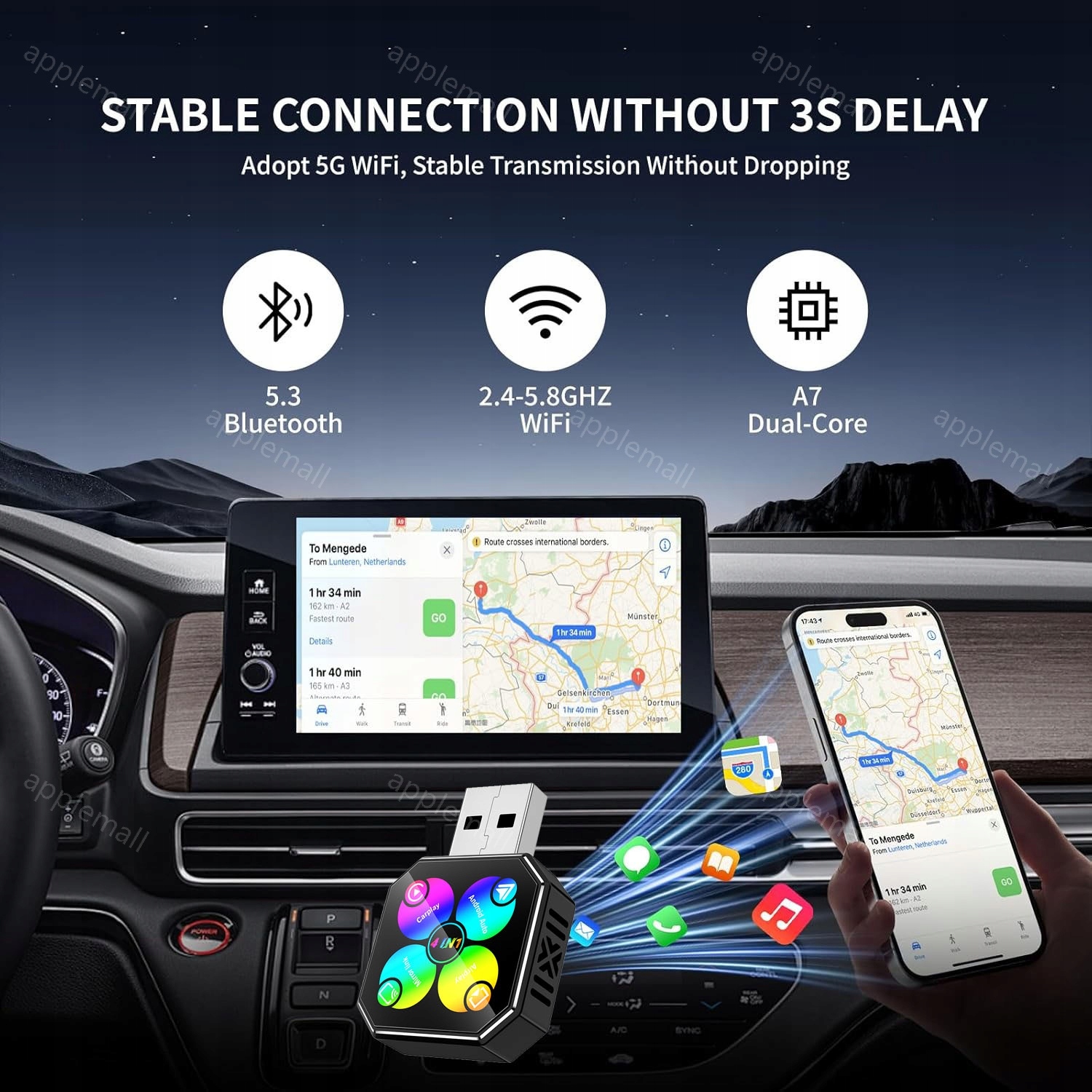 Belaidis 4 viename „CarPlay“ ir „Android Auto“ adapteris automobiliui