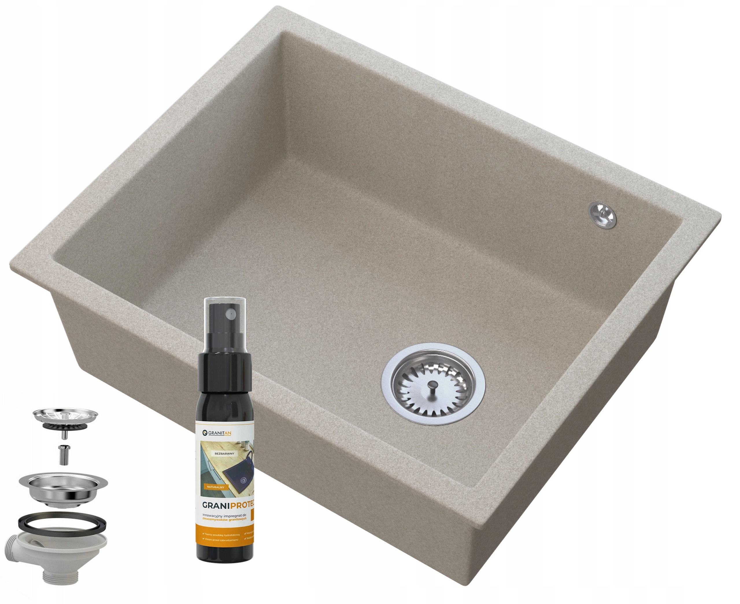 

Beżowy Podblatowy Zlew Chrom Salix Podwieszany