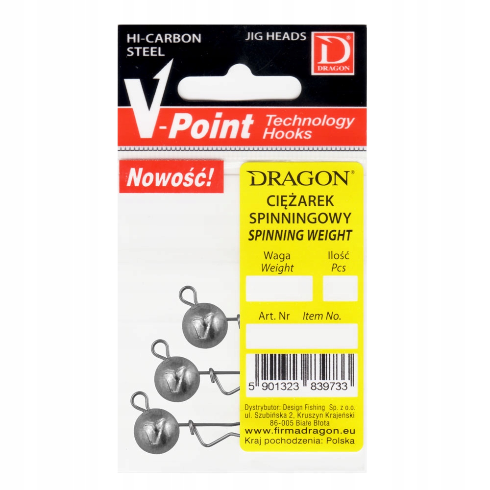 Obciążenie spinningowe ciężarki Dragon waga 20,0g zakrzywiona agrafka 3szt.