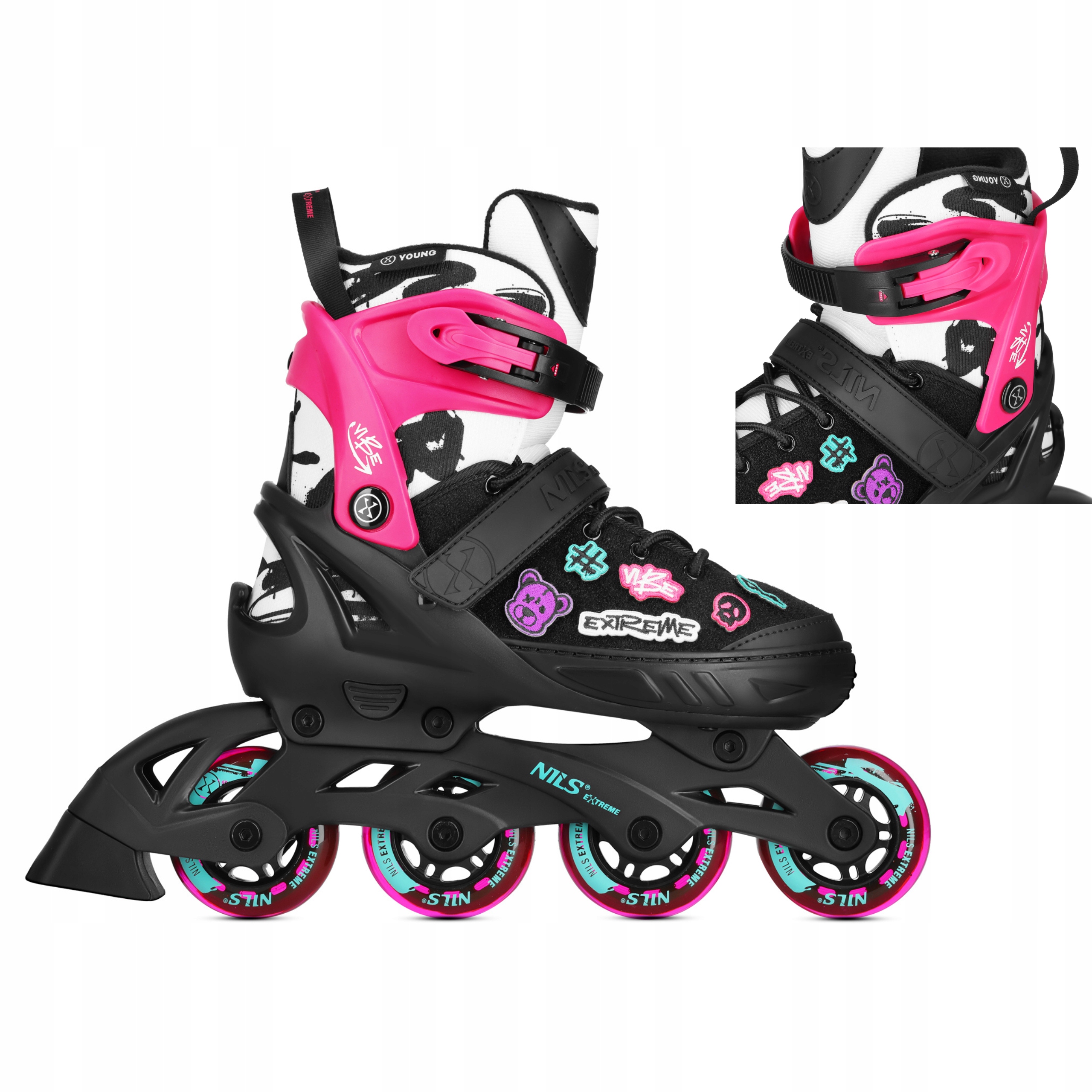 Brusle 2v1 Nils Vibe Růžové M 37-40 Nastavitelné Kolečka Kaučuk Dárek