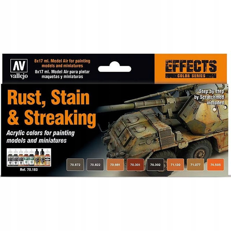 Sada 8 Vallejo Model Color Rust Stain & Streaking By Scrat 70183