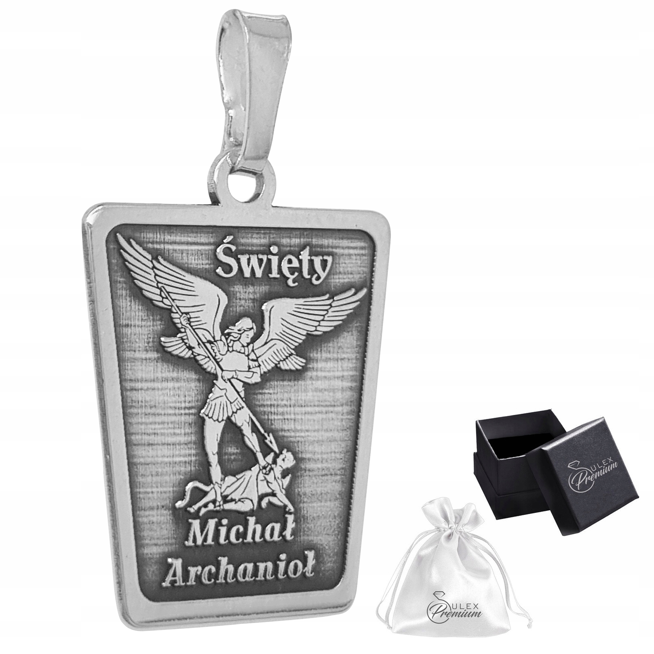 Stříbrný medailon ryzost 925 Přívěsek Svatý Michael Archanděl s modlitbou