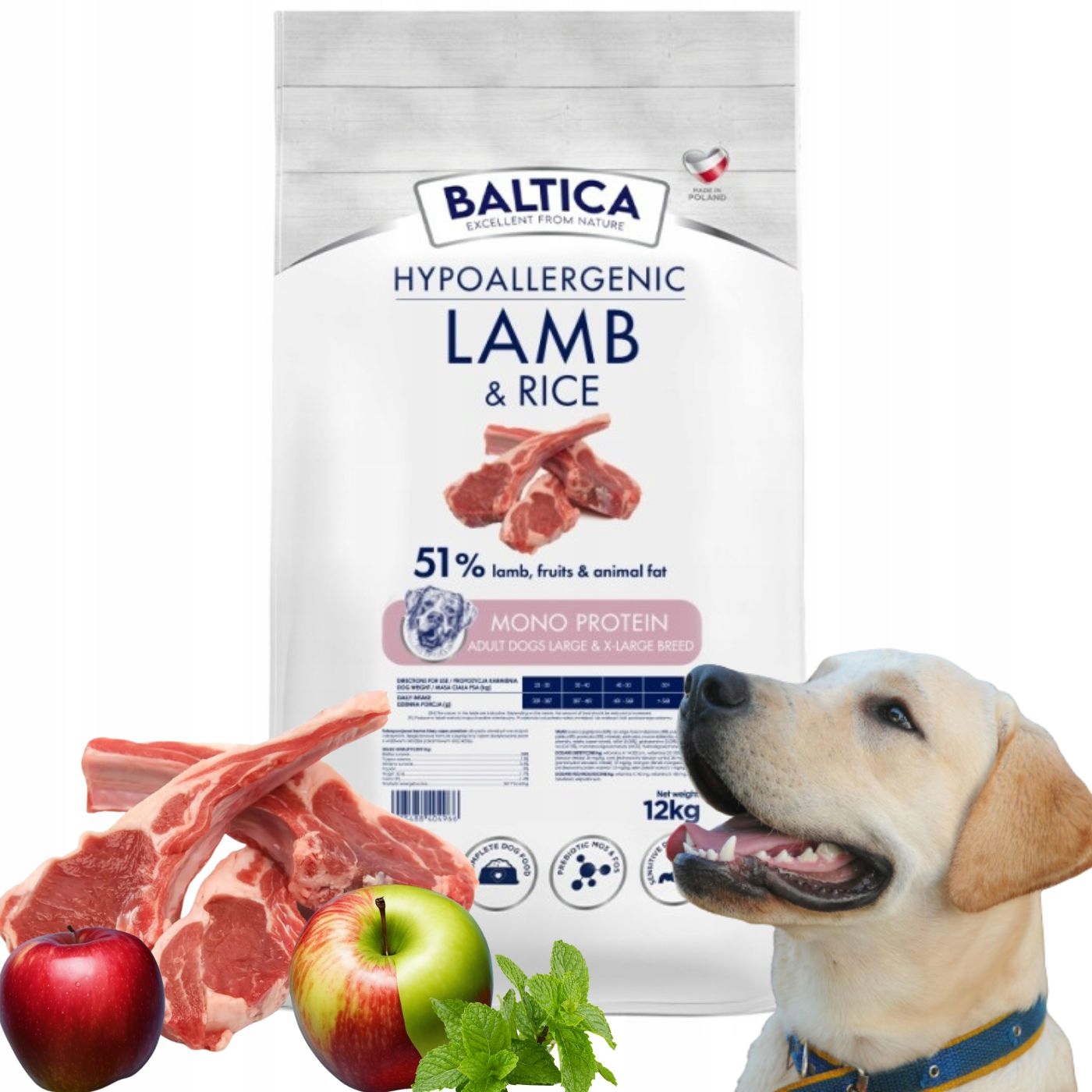 Baltica Lamb&Rice Adult 12kg dla psów dorosłych dużych, olbrzymich ras L/XL