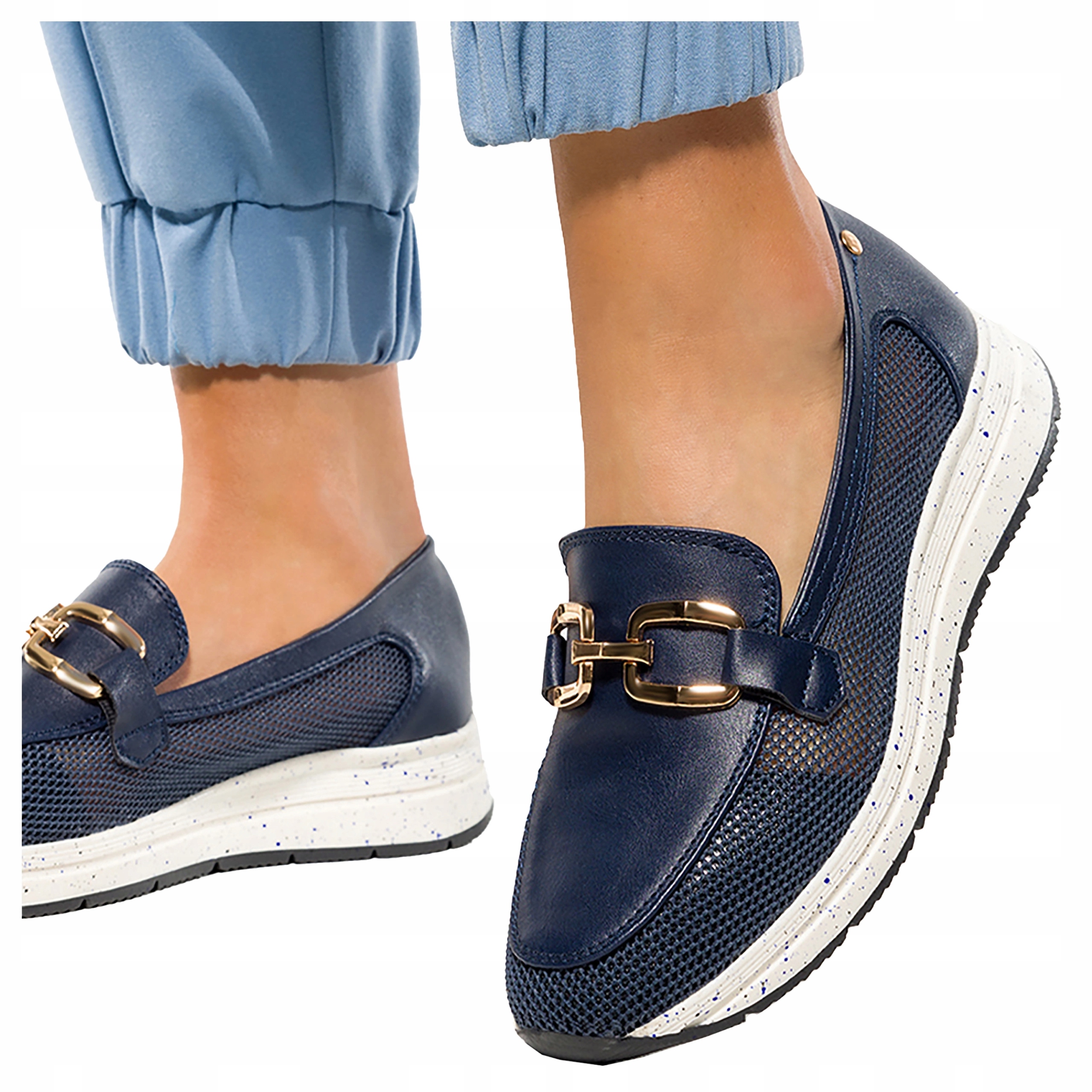 Tmavě modré dámské Ažurové Mokasíny na platformě, nazouvací Polobotky, velikost 36