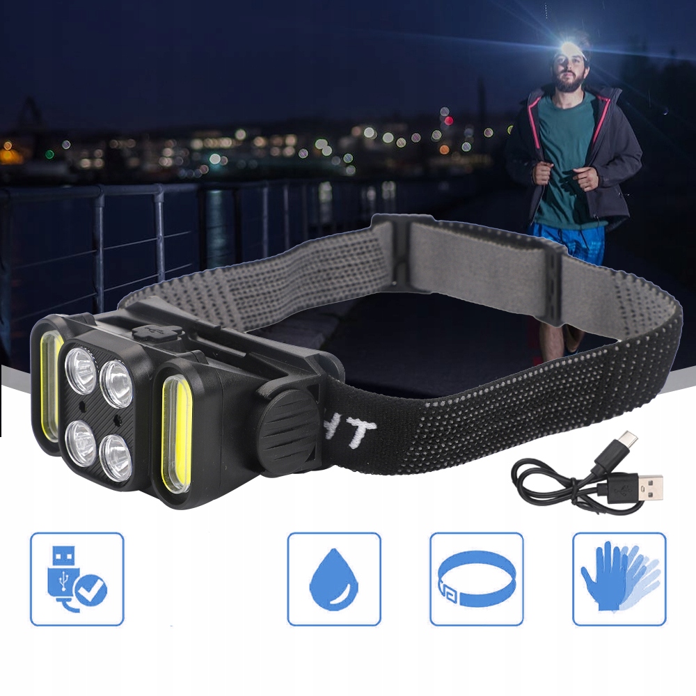 LATARKA CZOŁOWA LATARKA NA GŁOWĘ LED LAMPA CZOŁOWA 12 TRYBÓW OŚWIETLENIA Marka inna marka