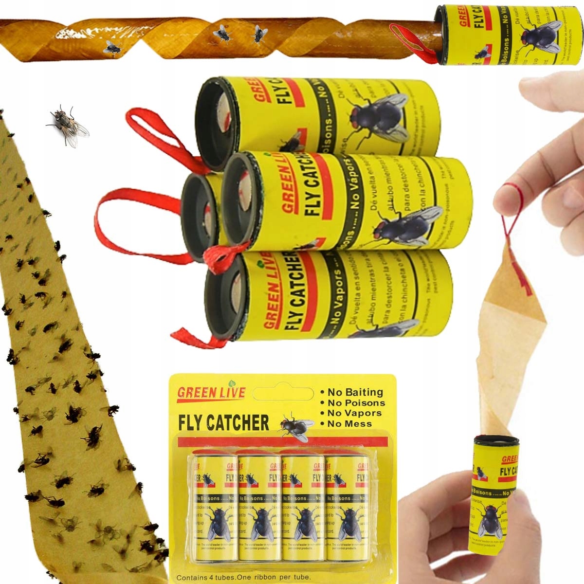 LEP NA MUCHY MUSZKI KOMARY TAŚMA LEPY PUŁAPKA W ROLCE ROLKA 4SZT Zastosowanie przeciwko muchom osom