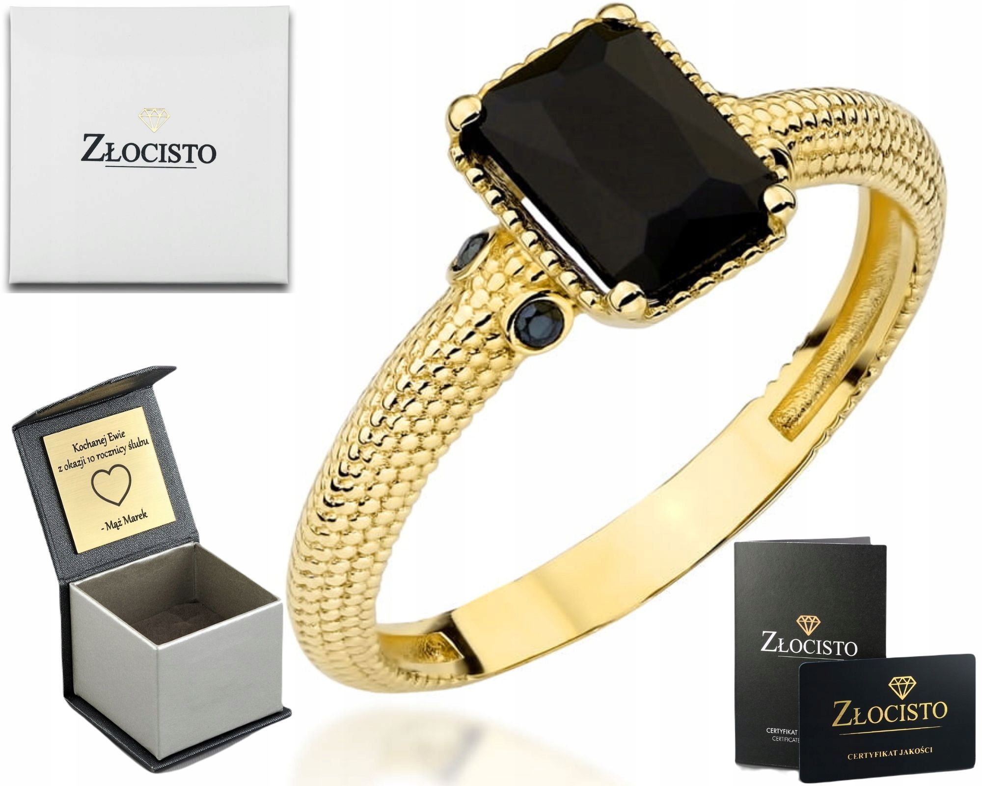 Zlatý Prstýnek S Černými Kameny A Ozdobaním Ryzost 585 Modern