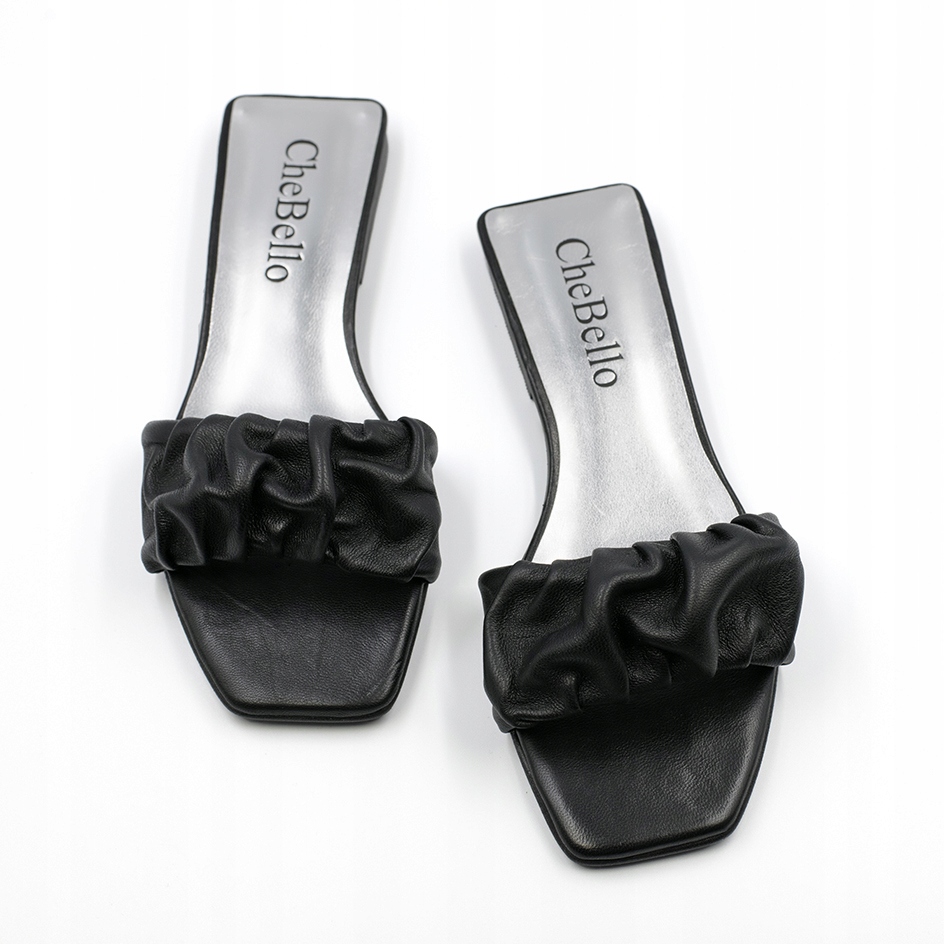 Černé nazouváky na léto, elegantní, kožené, ploché, CheBello 36