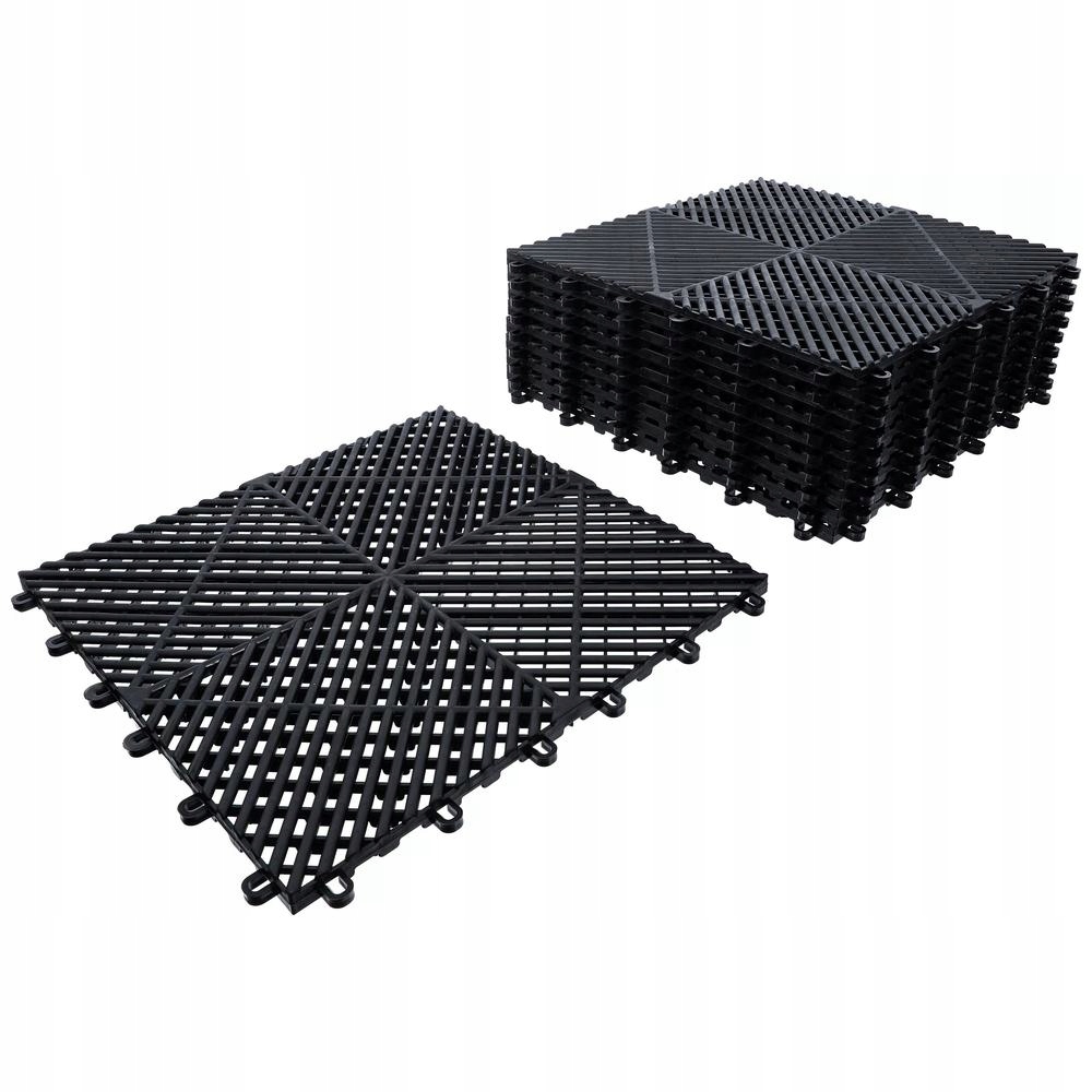 Plastová modulární podlaha do garáže, černá, 40x40x1,8 cm, 10 Ks Bgs