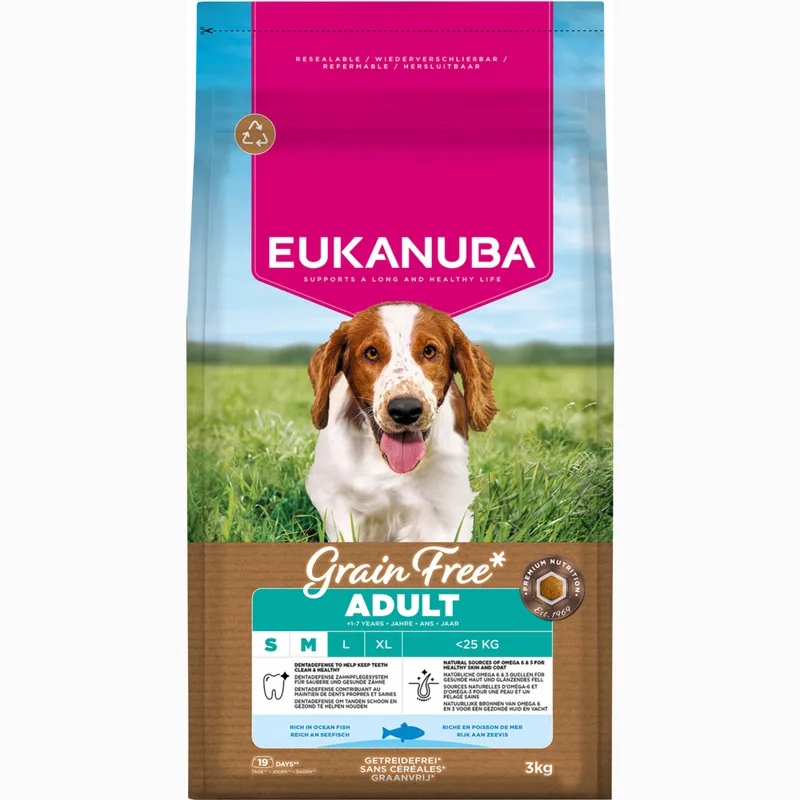 Eukanuba Grain Free Adult Small & Medium, oceánské ryby 12 kg