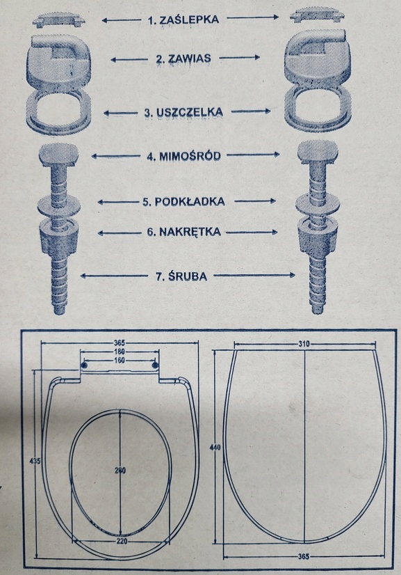 Deska sedesowa biała polipropylen do MITO Merida Kaskada Eko , Cersanit K Długość 43.5 cm