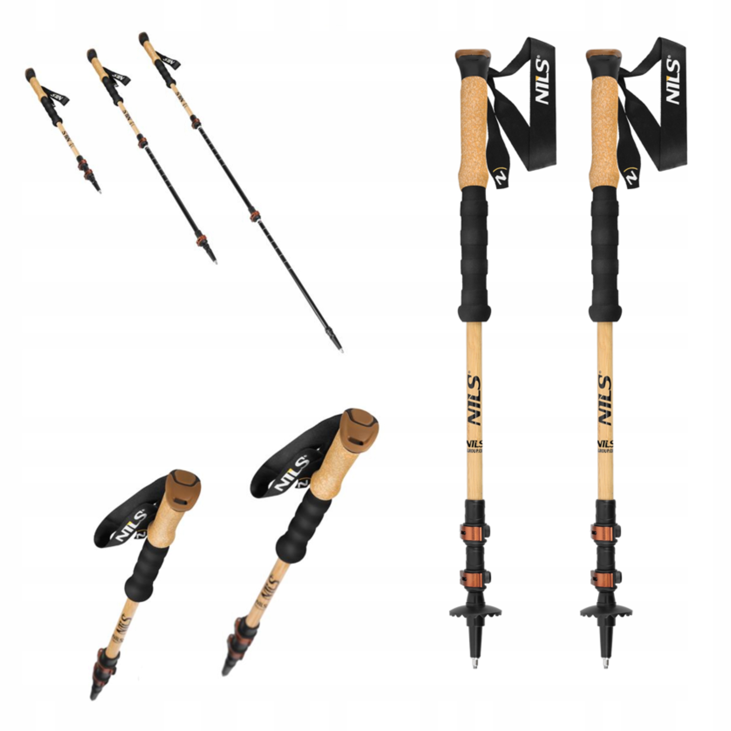 Regulovatelné bambusové trekové hole pro nordic walking, béžové Nils