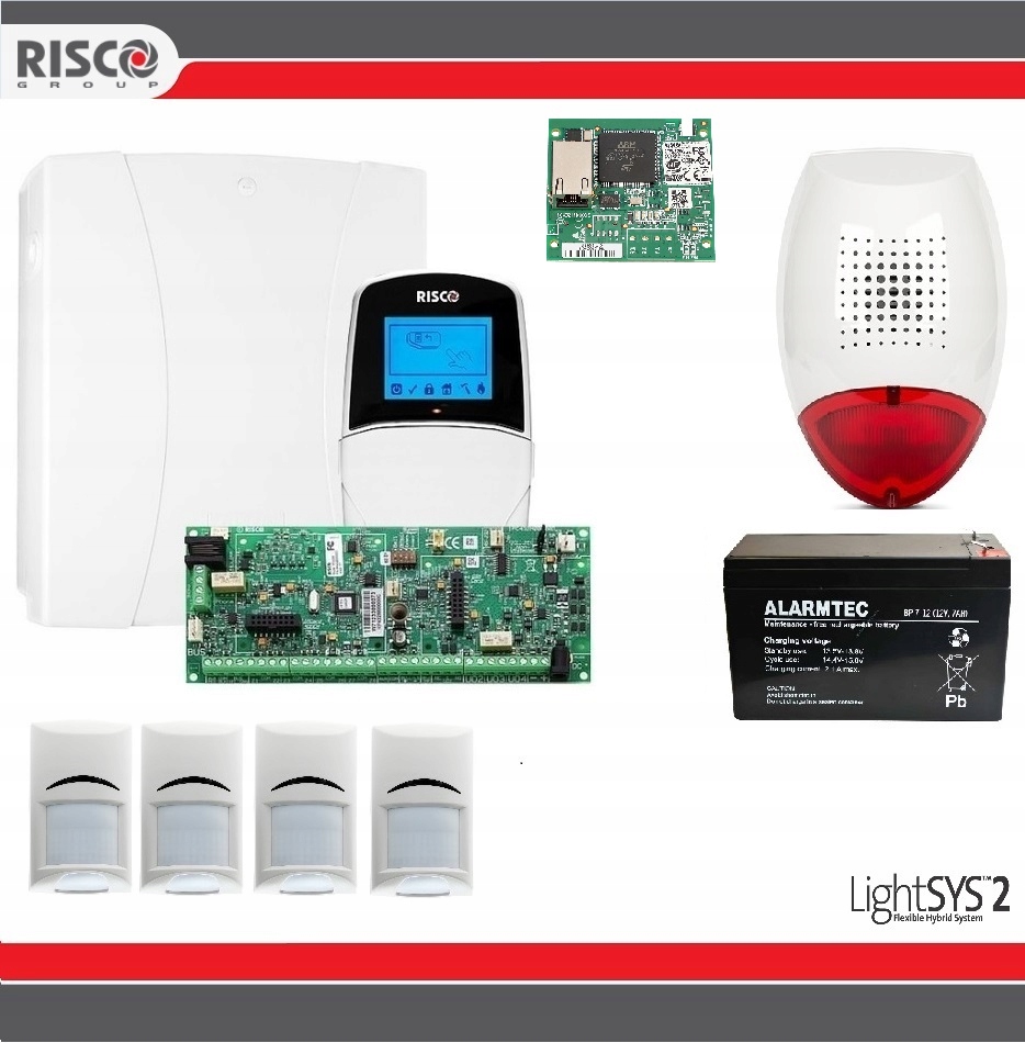 System Alarmowy Lightsys 2 Risco Ip LCD Aplikacja Zestaw 4 Czujek Pir Bosch