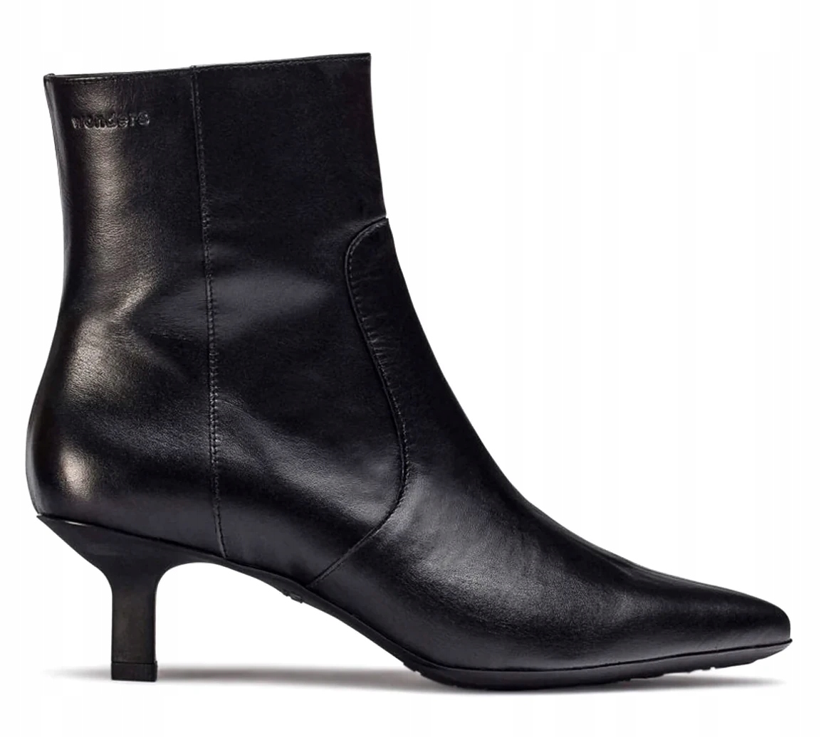 Černé Kotníkové Boty Elegantní Kůže Na Kačence Nízké Podpatky Wonders 39