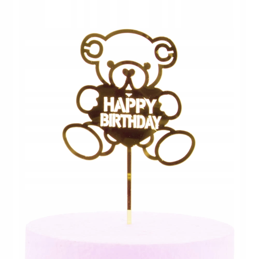 TOPPER MIŚ HAPPY BIRTHDAY ZŁOTY DEKORACJA NA TORT