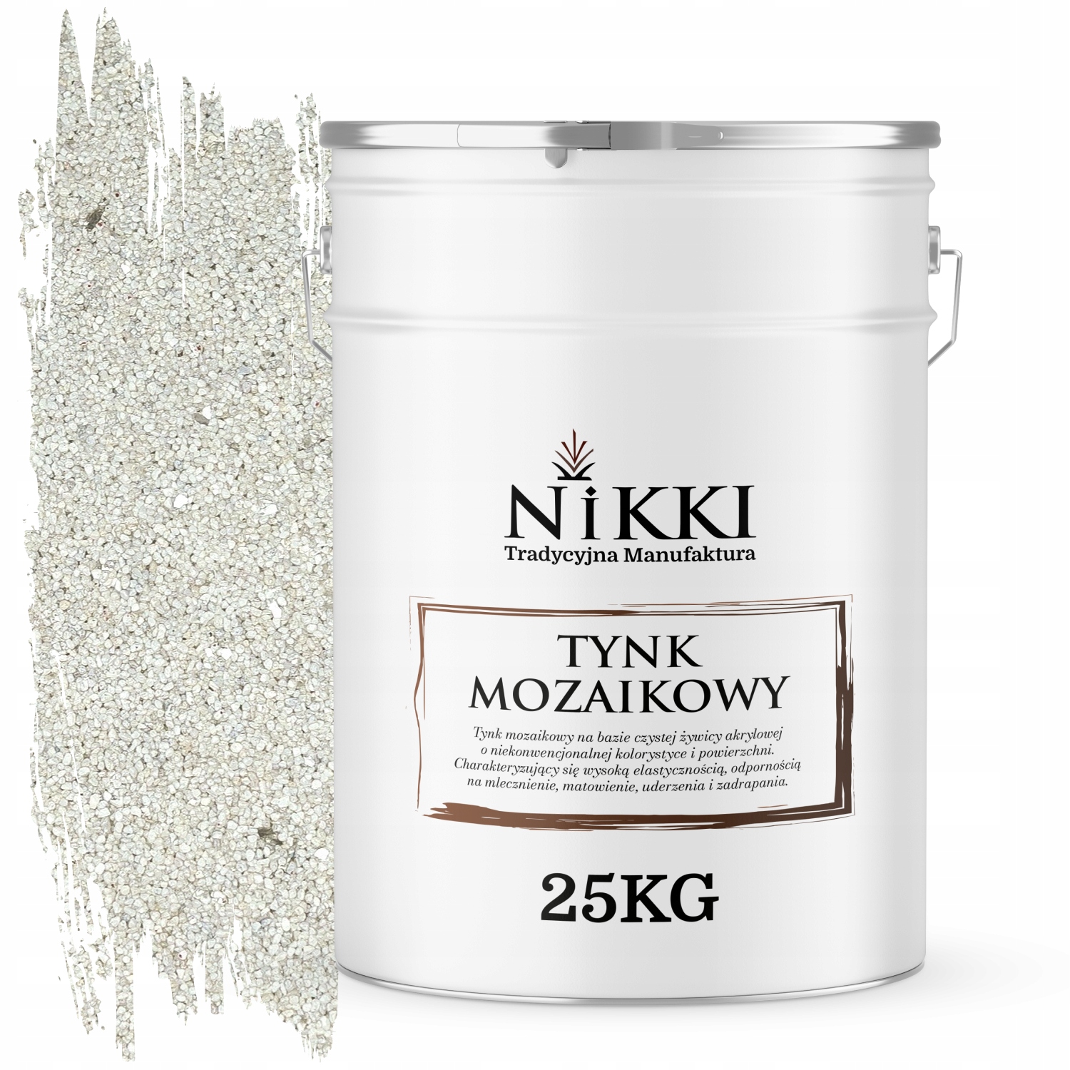 Tynk Mozaikowy Żywiczny 25KG Wewnętrzny Zewnętrzny Biały Ze Srebrną Miką