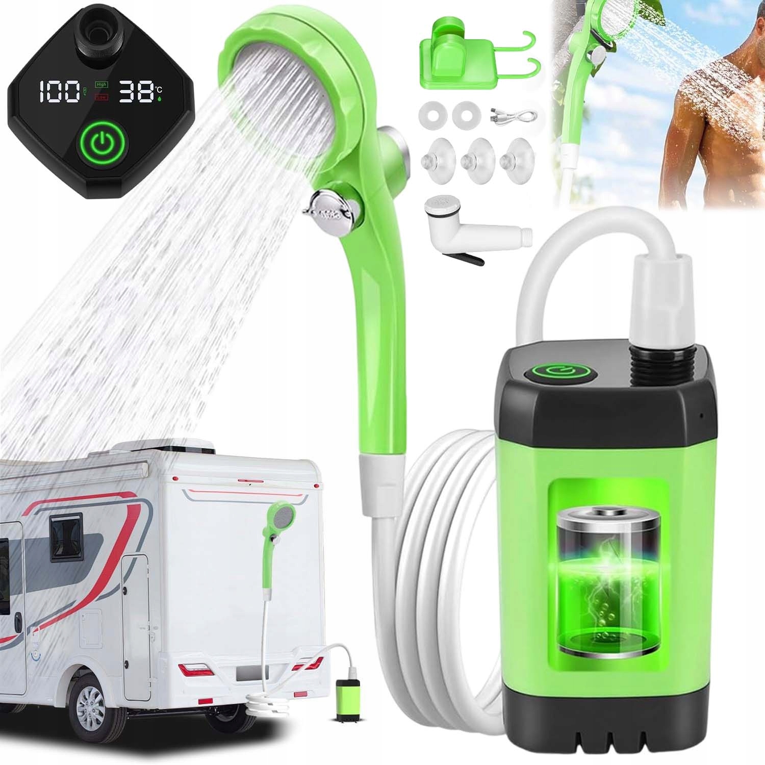 Kempingová Turistická Sprcha Usb Akumulátor 6000 Mah Přenosná Pumpa