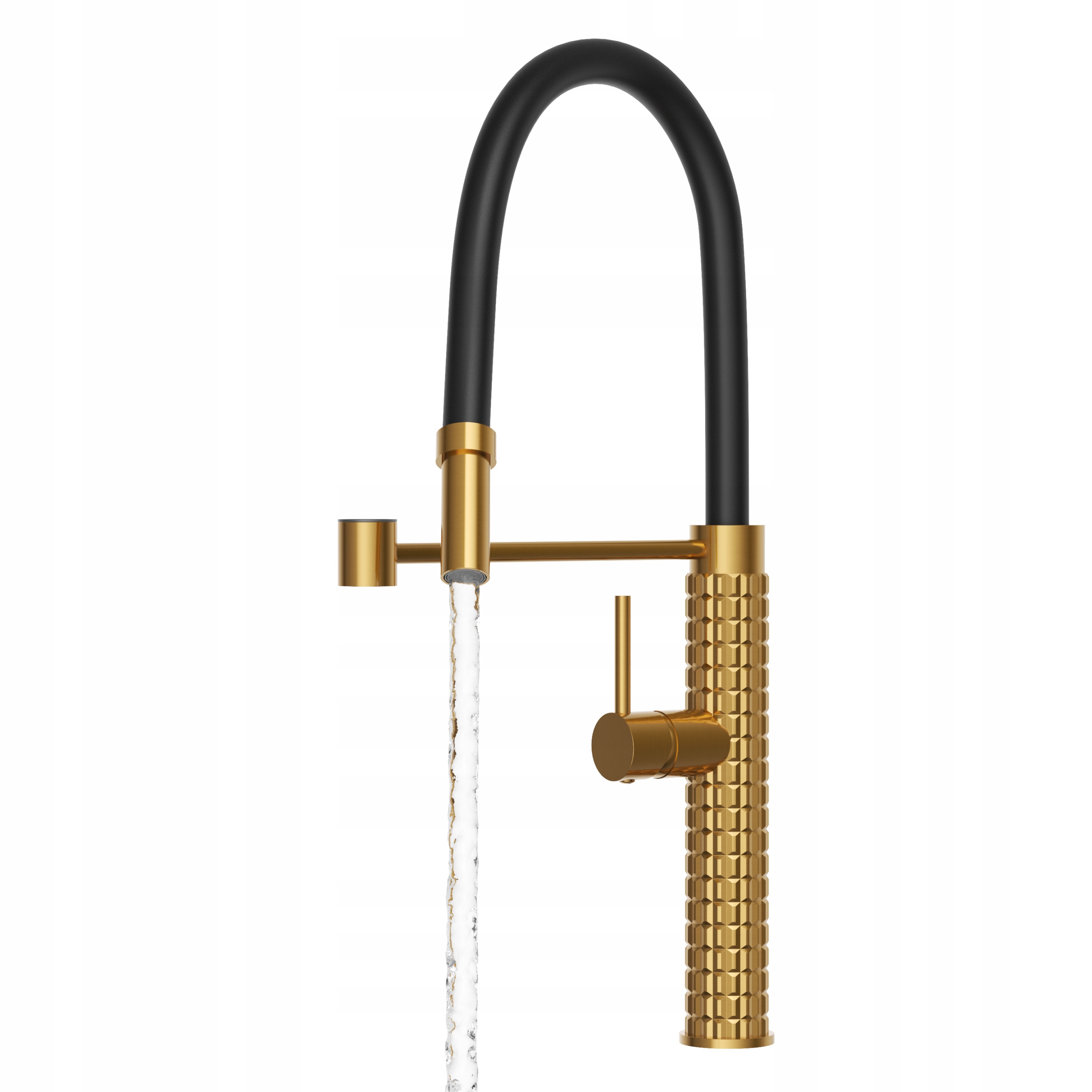 Kuchynská batéria Fano, brúsené zlato, kohútik s flexibilným výtokom do umývadla
