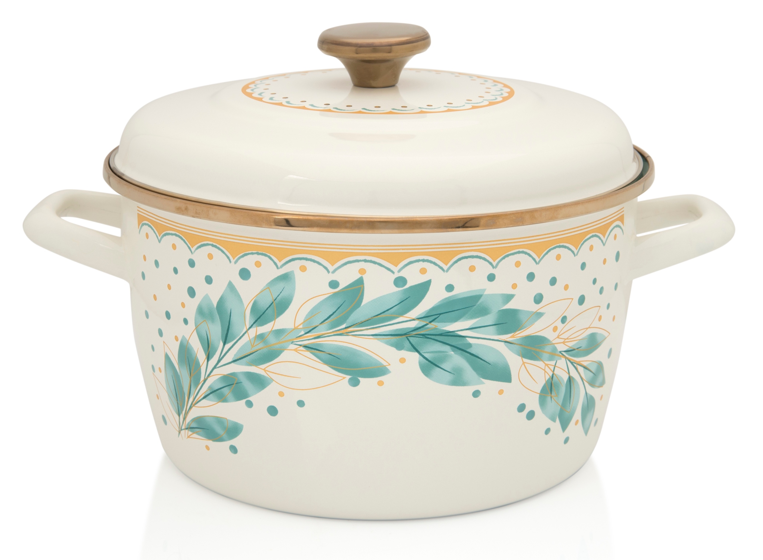 Garnek emaliowany z pokrywką, 24 cm 6.0L, jasnokremowy, Green Line