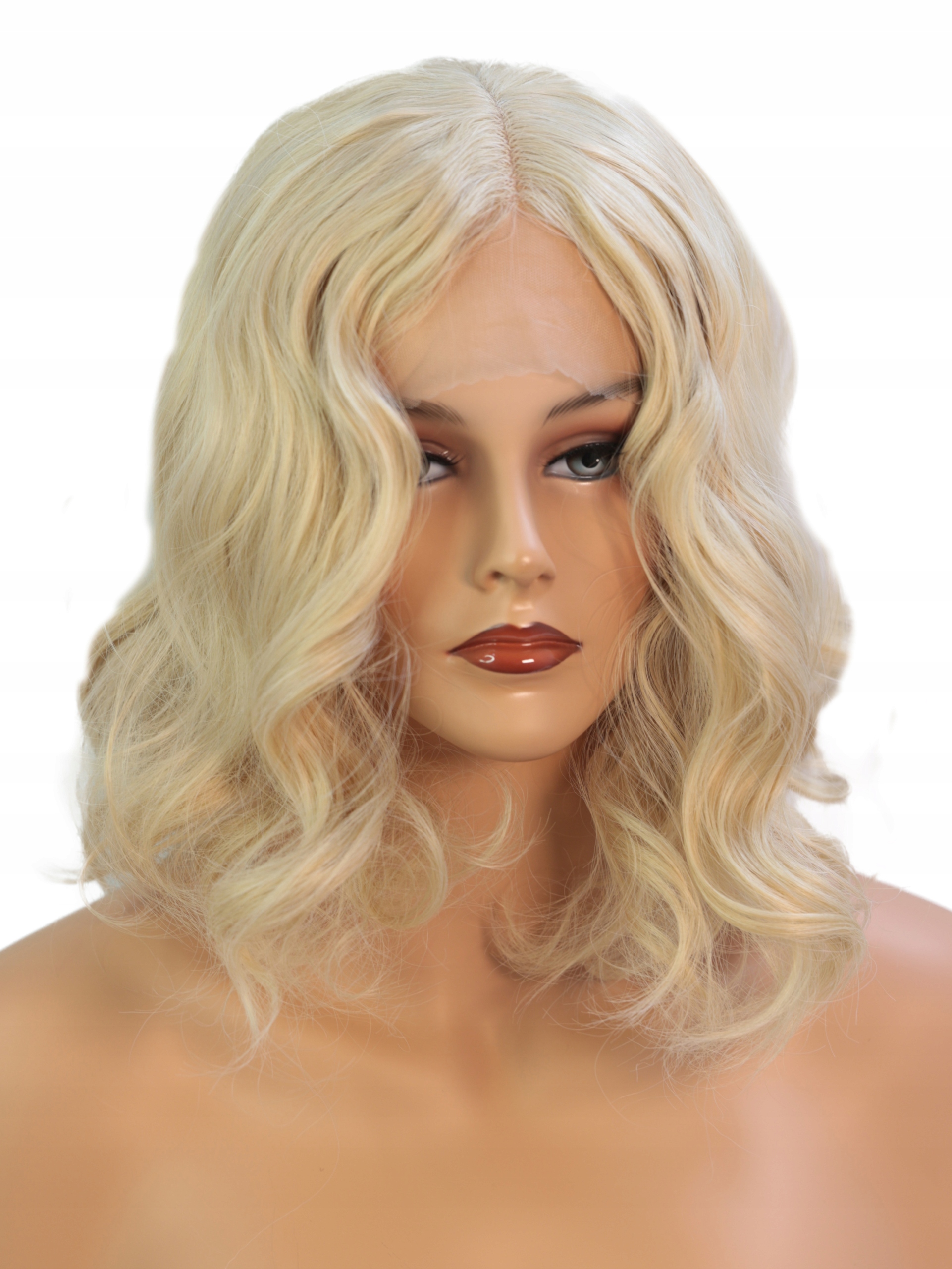 Syntetická paruka Lace Front Blond jako přírodní vlnité vlasy