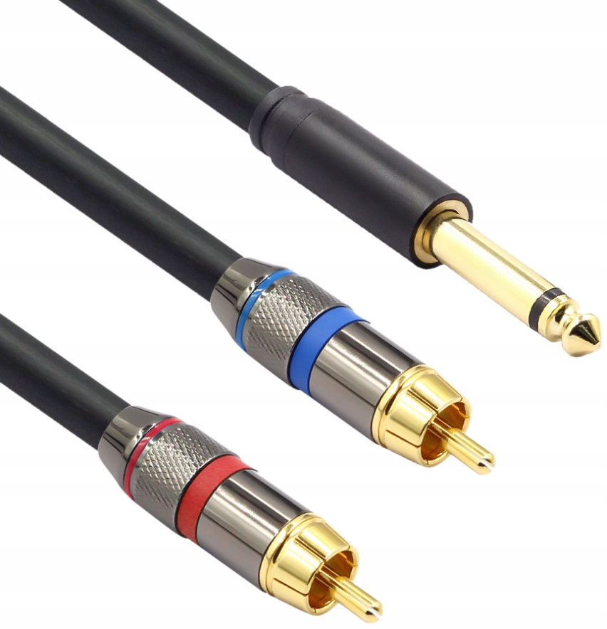 KABEL 2X DUŻY JACK 6.3 MM STEREO 2X CINCH RCA 3M Stan opakowania oryginalne