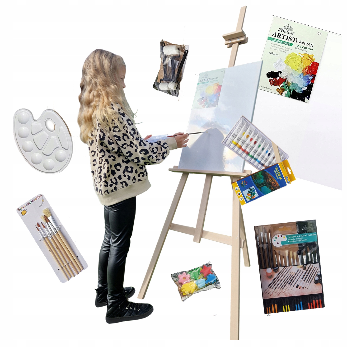 Velký Malířská Sada Stojan Pro Děti Barvy Kreslící Štětec Tabule Mal