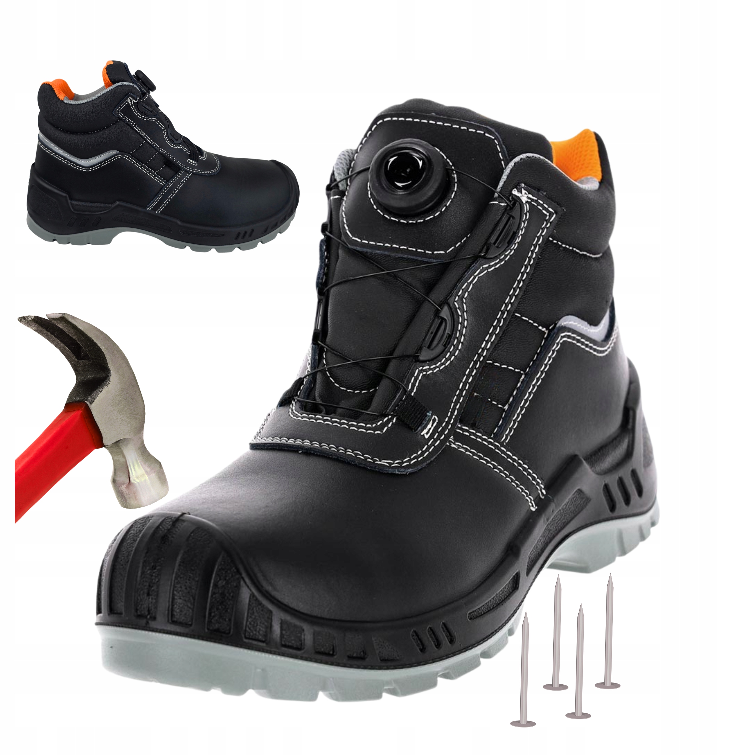 Pánské kožené pracovní boty S3S s špičkou Bozp, voděodolné, Boa 43