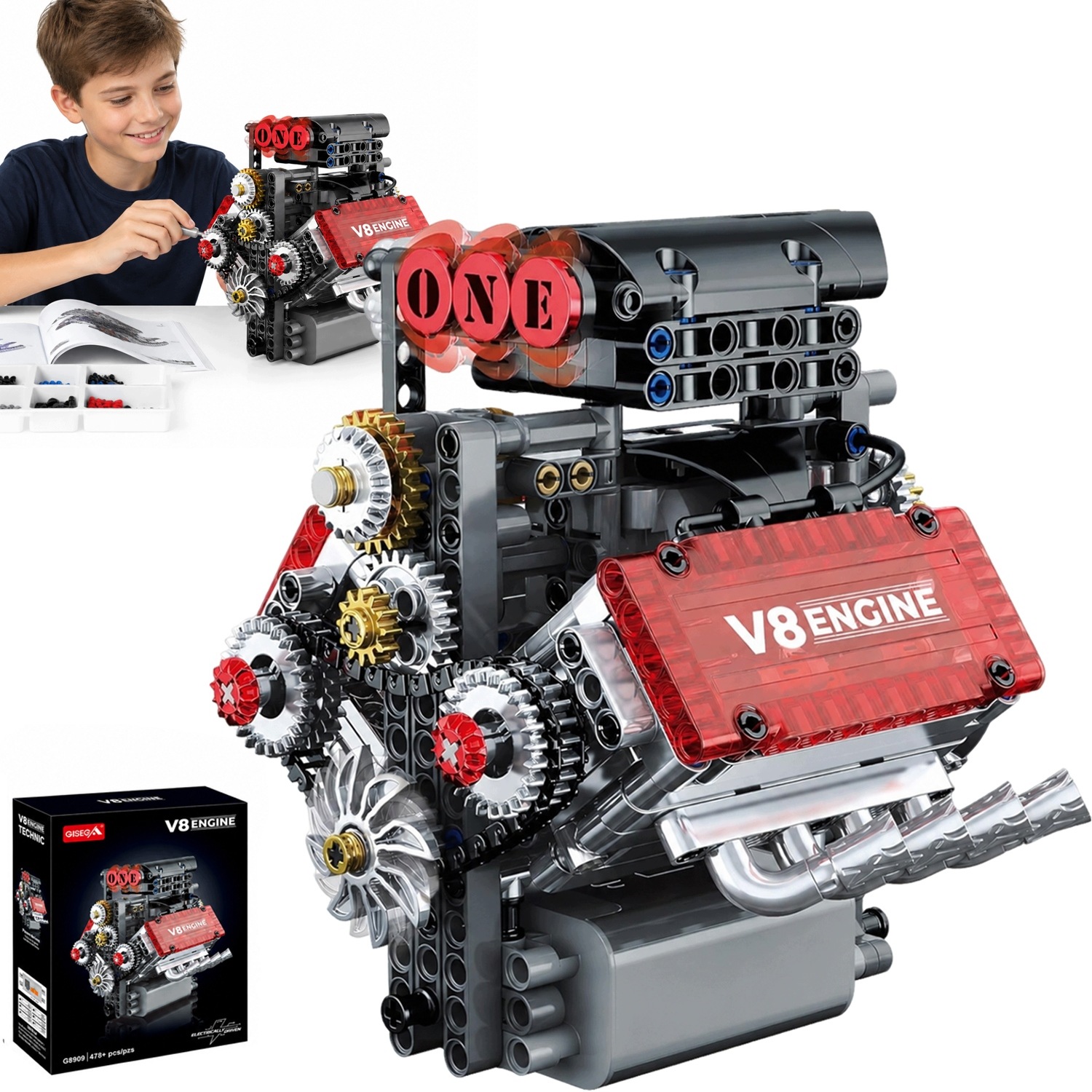 Model Silnika V8 Z Klocków, Zabawka Edukacyjna , Doskonały Wybór