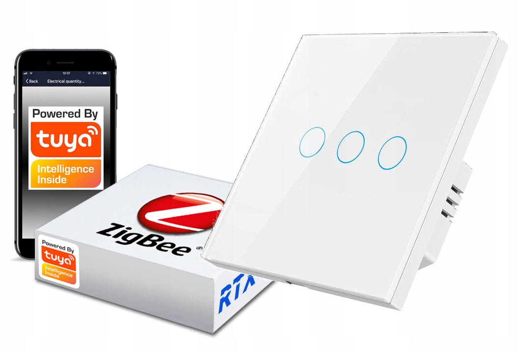 Dotykový spínač ZigBee Tuya 3obj. bílý #bez N