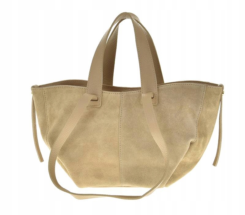 Dámská kožená semišová kabelka béžová shopperka přes rameno klasická kůže