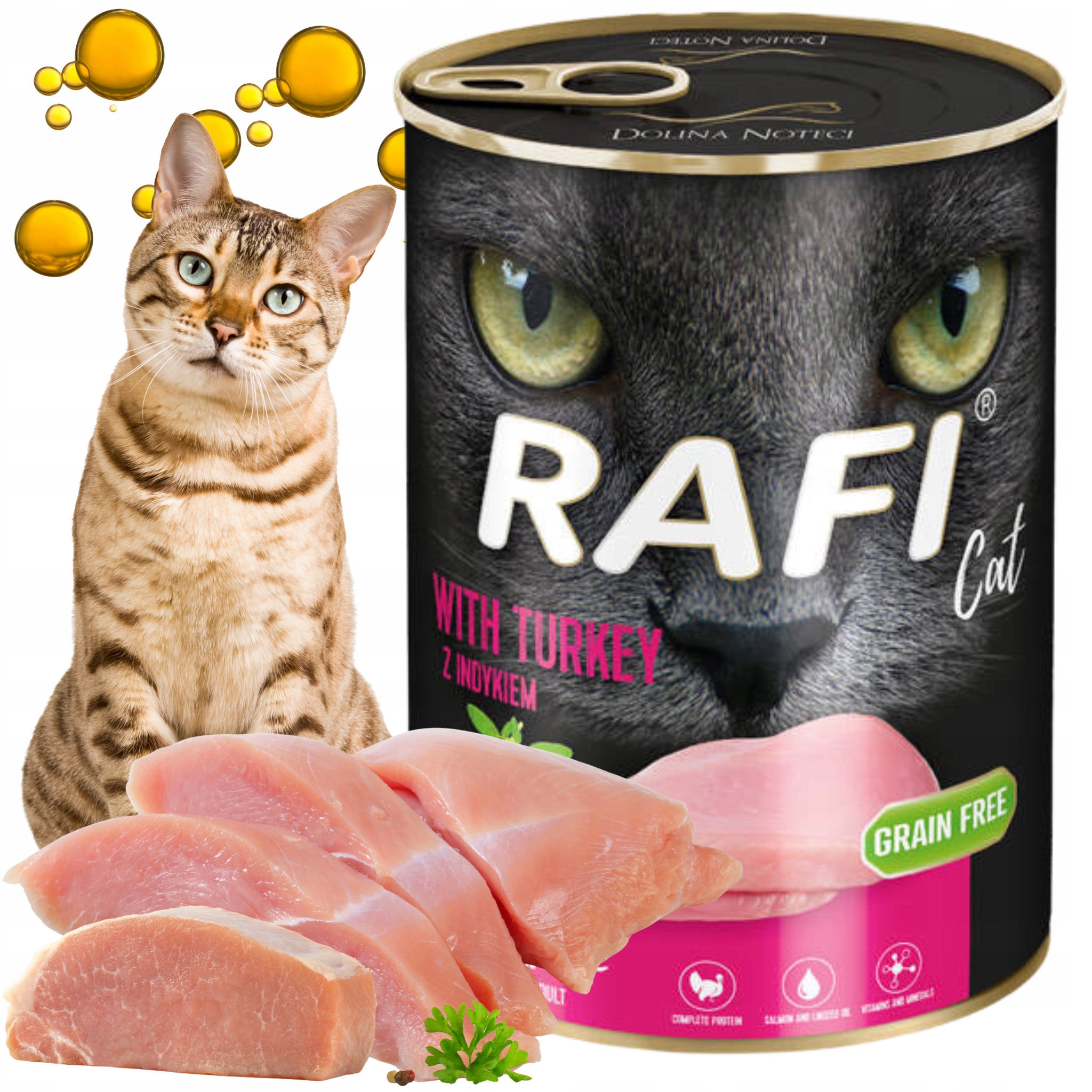 Levně Mokré krmivo pro kočky konzerva Dolina Noteci Rafi Cat taurin krůta 400 g x 12 g