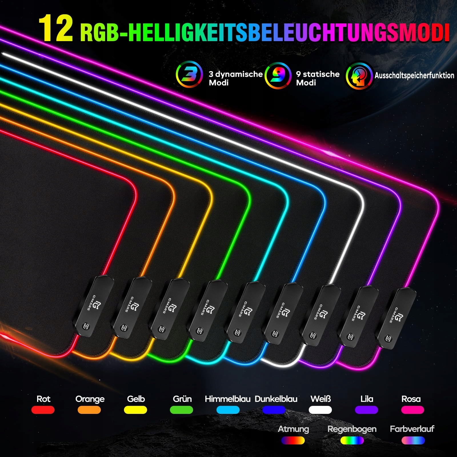 GIMARS Podkładka Gamingowa XXL RGB LED 800x300x5mm Wodoodporna — miniatura 2