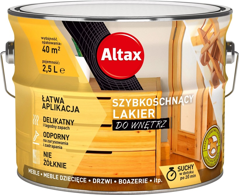 Altax Lakier Do Wnętrz Szybkoschnący Do Mebli Boazerii Bezbarwny Połysk 2.5