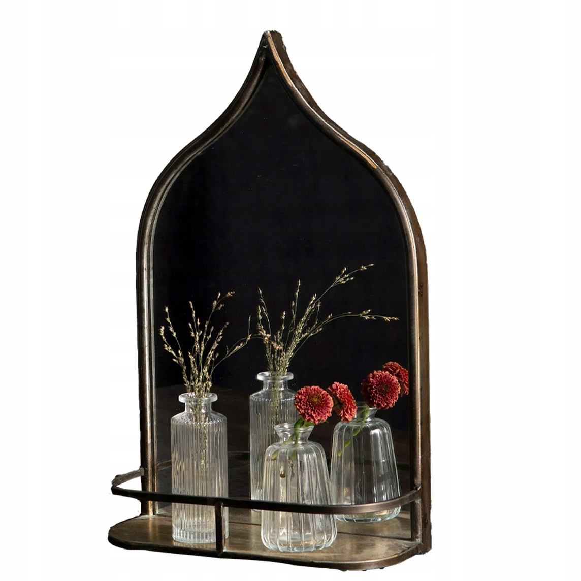 Kúpeľňové Zrkadlo S Poličkou 47x30 cm staré zlato retro nástenný kovový rám