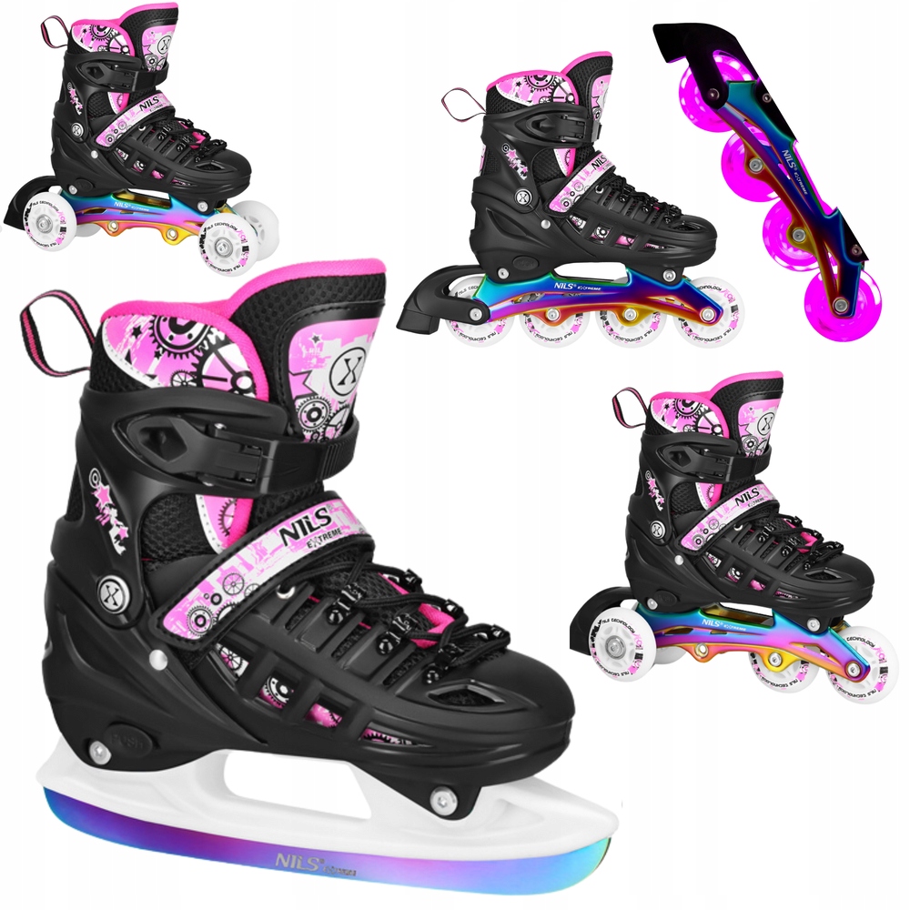 Łyżworolki 4w1 Wrotki Rolki Łyżwy Hokejowe Regulowane Dla Dziecka Led 31-34