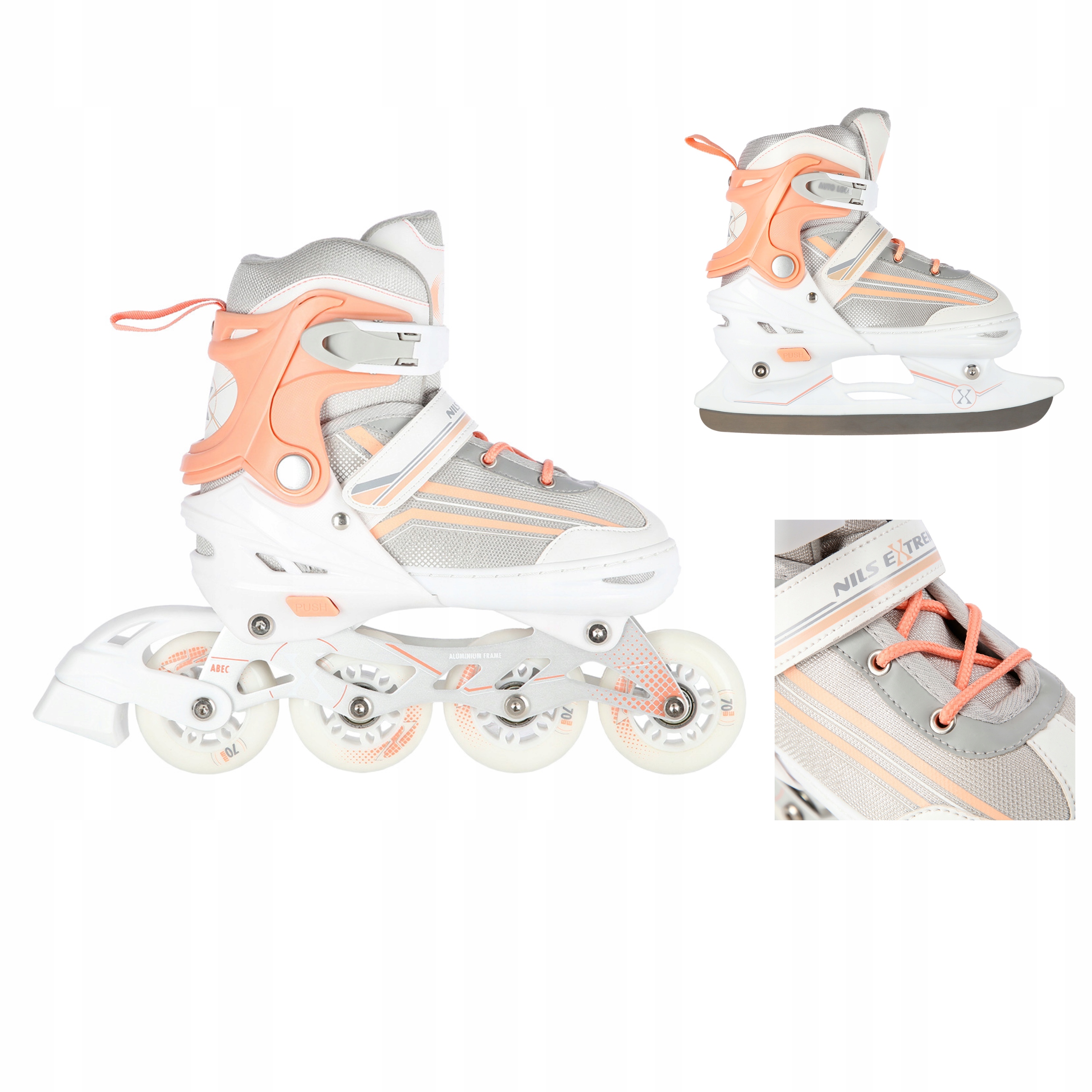 Brusle 2v1 2v1 S 29-33 nastavitelné, bílé, růžové ABEC7 Nils Extreme