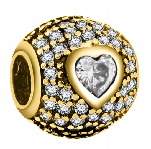Zlatý přívěsek Charms Srdce stříbro 925 korálek